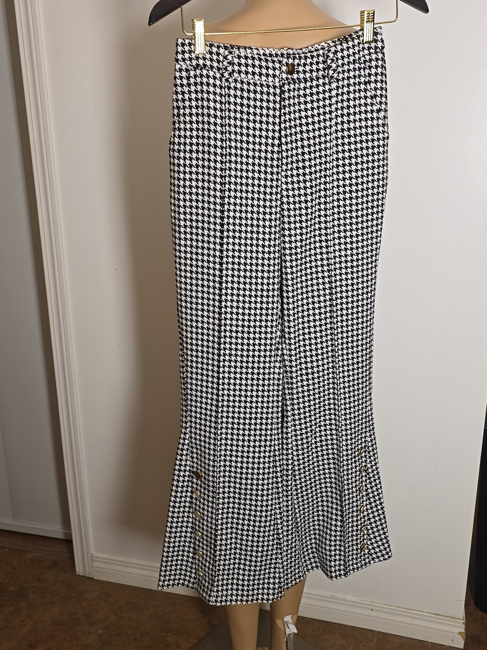 Houndstooth High Quality Thick Tweed Trousers - Black & White - SMALL (NEW)